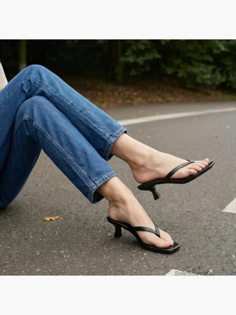 Kitten Heel Sandals Square Open Toe Slip On Thong Heels Comfortable 2 Inch